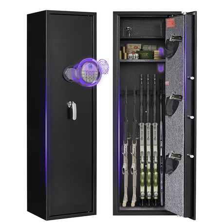 Marcree 8-10 Gun Safe for Rifles and Pistols, Gun Cabinet for Rifle and Shotgun Multi-Function, Biometric Fingerprint Large Rifle Safes for Home, with Inner Cabinet Dual Alarm System Marcree