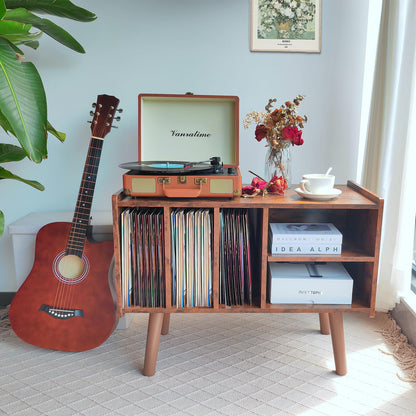 Record Player Stand with Vinyl Storage Holds Up to 300lb, Large Record Player Table Cabinet for Album Storage with Holder Vinyl Display Shelf, Mid Century Wood Turntable Stand for Bedroom Living Room