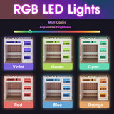 Makeup Vanity Desk with Sliding Mirror and Lights, 4 Drawers & Charging Station, LED Light, Vanity Table with Adjustable Brightness & 3 Colour Light Modes, Dresser Desk and Cushioned Stool Set, White Vabches