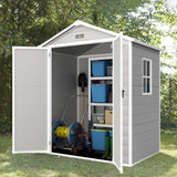 YOFE Outdoor Storage Shed 6x4.4FT, Resin Shed with Floor,Plastic Shed with Floor for Garden Tool,Waterproof Outdoor Resin Shed,Lockable Doors for Patio,Yard,Lawn (LightGray 6x4) YOFE