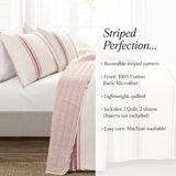 Lush Decor Farmhouse Stripe Reversible Cotton Quilt King Size 3 Piece Set Red - Farmhouse Bedding Set King Quilt - Striped Bedding Lush Decor