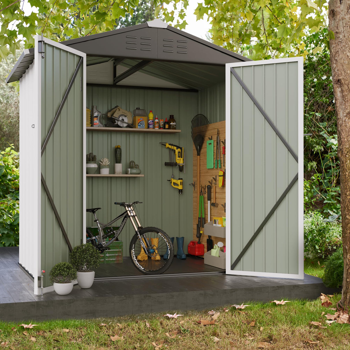 JUMMICO Metal Outdoor Storage Shed 6 x 4 FT Metal Shed with Lockable Door,Waterproof Garden Tool Shed Storage House for Backyard Patio Lawn,White JUMMICO