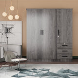 61" Wide Large Wardrobe Closet 3 Doors and 3 Drawers (Grey) Woodpeckers Furniture And Mattress