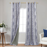 KOUFALL Navy Blue Blackout Curtains 108 Inches Long for Living Room 2 Panels Set,Grommet Damask Printed Patterned Extra Long Curtains for Bedroom,9 FT Length,Indigo KOUFALL