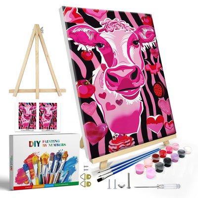 JOOZ Cow Paint by Numbers Kit for Adults with Frame, Funny Cow Paint by Numbers with Easel, DIY Acrylic Oil Painting by Number with Frame, Adult Paint by Number Kits for Wall Decor 8 x 12 Inch
