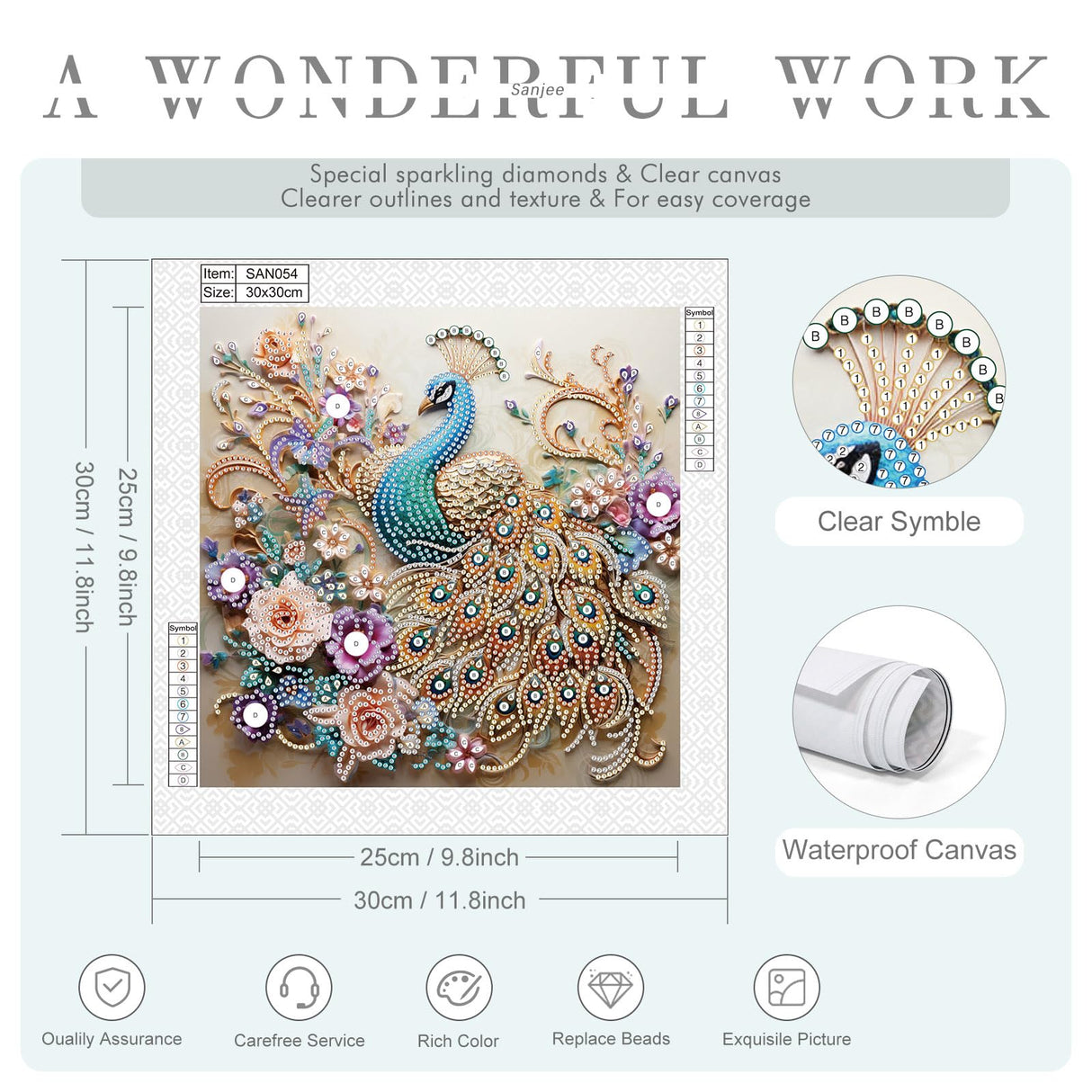 Sanjee 5D Special Shape Diamond Art Kits for Beginners, Peacock Diamond Painting Kits for Adults, Crystal Rhinestones Diamond Painting for Home Wall Decoration Gift, 12×12inch Sanjee