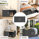 ROJIK Shoe Cabinet Waterproof UV-Resistant,Storage Bench Indoor Outdoor with Adjustable Shelves,for Entryway Bedroom,Hallway,Living Room(Double Door,Black) ROJIK