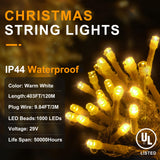 KNONEW 403ft 1000 LED String Lights Outdoor Christmas Lights 8 Modes & Timer Fairy Light Plug in Waterproof LED String Lights for Xmas Yard Tree Wedding Party Holiday Decorations (Warm White) KNONEW