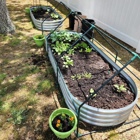 Raised Garden Bed Galvanized Planter Box Outdoor, 5ft Oval Large Rot-Resistant Metal Garden Bed Planter for Vegetables Flower Herb (Silver) Rakukiri