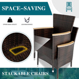 Shintenchi 5 Piece Patio Dining Set, Wicker Patio Conversation Set with Wood Table Top, Outdoor Table and Chairs with Soft Cushions for Backyard, Deck and Garden, Brown Rattan Shintenchi