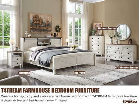 T4TREAM Farmhouse 5 Drawers Dresser Chests for Bedroom, Wood Rustic Tall Chest of Drawers, Dressers Organizer for Bedroom, Living Room, Hallway, Antique White T4TREAM
