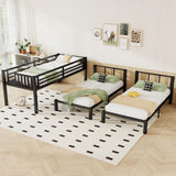 KEIKI Metal Triple Bunk Bed, Heavy Duty Twin XL Over Twin Over Twin Beds Frame w/Guardrails & Ladder, Detachable Kids BunkBed for 3, Girls Boys Teens Bedroom Loft Bed, No Box Spring Needed, Black KEIKI