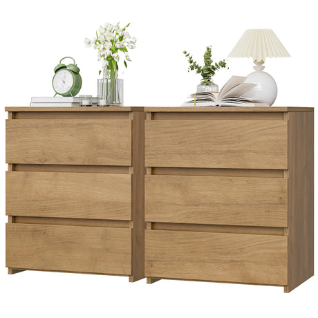 FOTOSOK Nightstand Set of 2 Nightstand with 3 Drawers, Bedside Table Night Stand for Bedroom with Cut-Out Handle, Sofa Side Table 3 Drawer Nightstand for Bedroom, 17.7W*15D*21.7H, Wooden Grain FOTOSOK