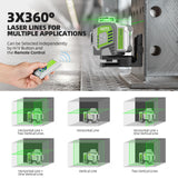 HueparPro Laser Level Self Leveling 3x360° 3D Green Cross Line Laser Level Tool for Construction and Picture Hanging, 8000mAh Rechargeable Battery, Remote Controller, Magnetic Stand & Hard Carry Case Huepar Pro