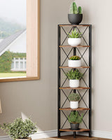 CHOEZON 6-Tier Corner Shelf, Corner Bookcase, 66.9" Tall Vertical Display Rack, Plant Stand, Open Storage Shelf, for Living Room, Bedroom, Study, Kitchen, Rustic Brown and Black TCJ13BF CHOEZON