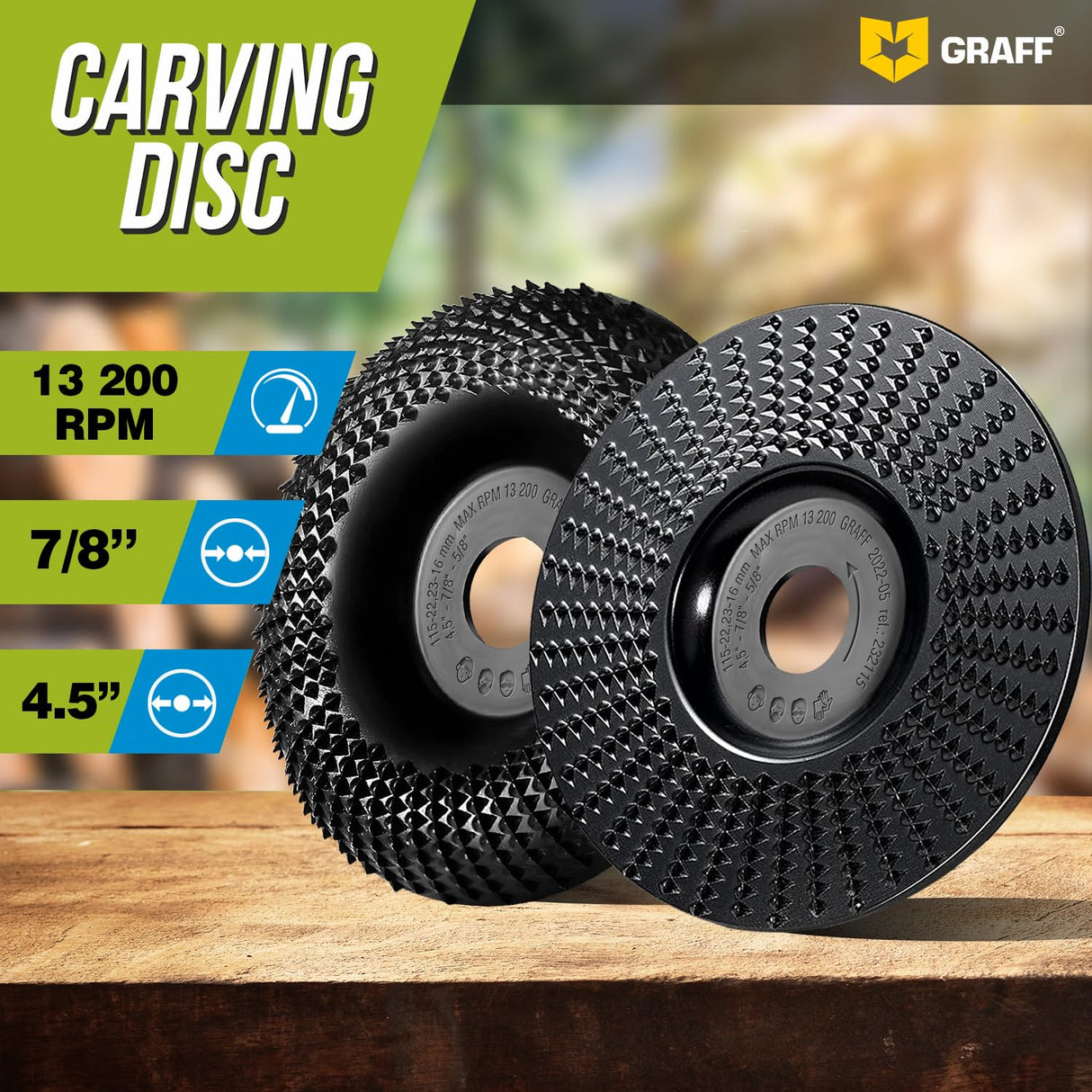 GRAFF Premium Wood Carving Disc 4 1/2 Inch for Angle Grinder - Set Shaping and Grinding Wheel for Wood, Drywall, Chipboard, Plastic - Woodworking GRAFF