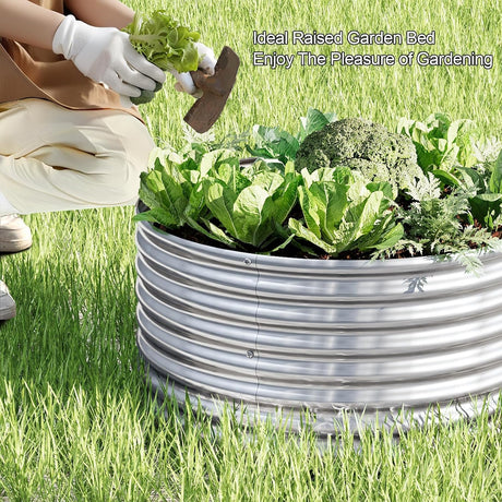 CATMANOR 4 Pack 2FT Length Round Galvanized Raised Garden Bed Outdoor,Metal Garden Bed for Vegetables,Steel Raised Beds for Gardening,Above Ground Garden Box for Flower CATMANOR