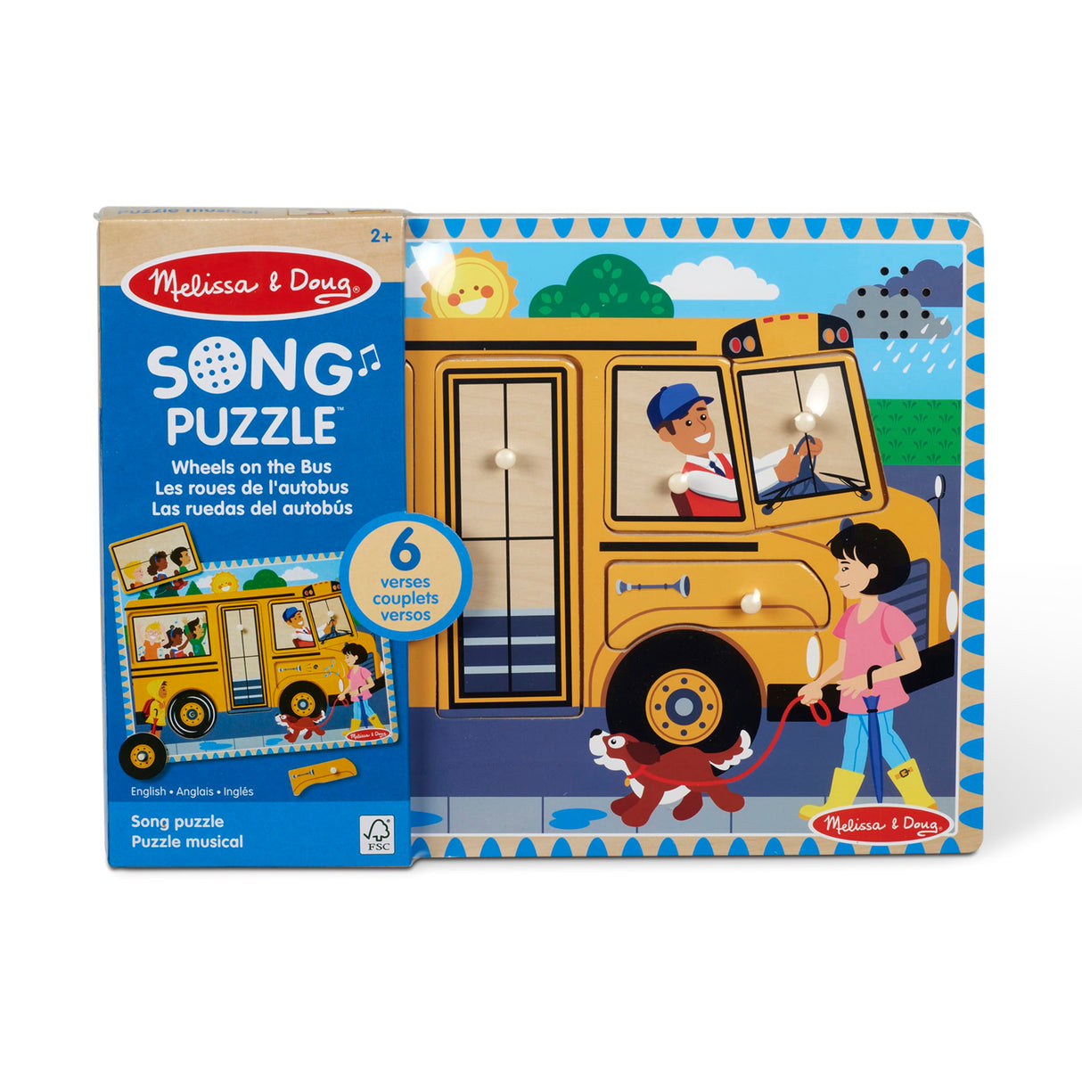Melissa & Doug The Wheels on the Bus Sound Puzzle - School Bus Puzzle, Wooden Puzzle For Kids and Toddlers Ages 2+ Melissa & Doug