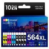 GPC Image Compatible Ink Cartridge Replacement for HP 564XL 564 XL Compatible with DeskJet 3520 3522 Officejet 4620 Photosmart 5520 6510 6520 7520 7525 Printer (Black Cyan Magenta Yellow, 10 Pack) GPC Image