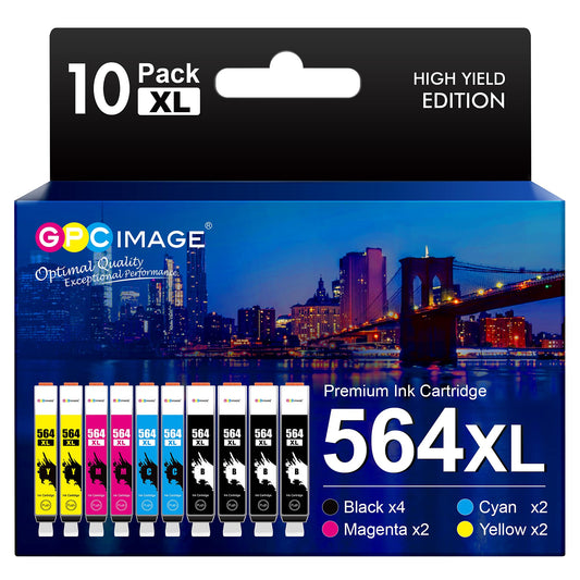 GPC Image Compatible Ink Cartridge Replacement for HP 564XL 564 XL Compatible with DeskJet 3520 3522 Officejet 4620 Photosmart 5520 6510 6520 7520 7525 Printer (Black Cyan Magenta Yellow, 10 Pack)