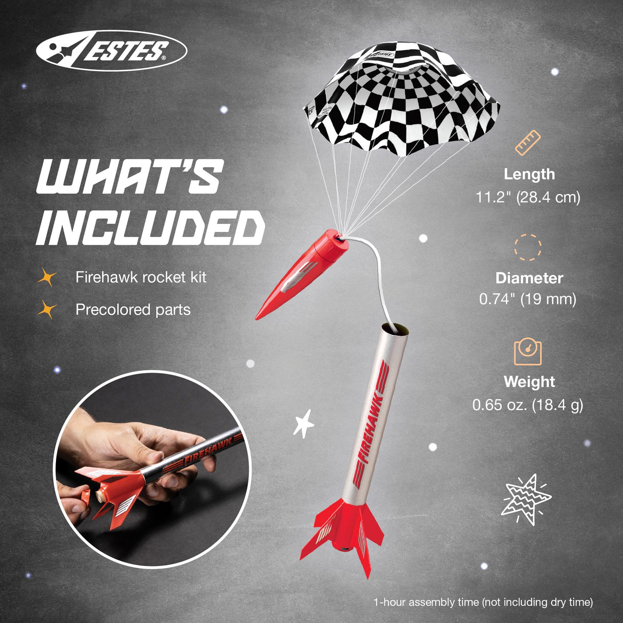 Estes 804 Firehawk Rocket-Building Kit, Beginner Flying-Rocket-Model Kit for Ages 10+ Estes