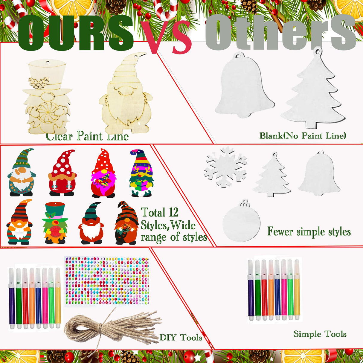 40PCS DIY Christmas Wooden Ornaments Unfinished Wood Slices to Paint with 8 Styles,Wooden Christmas Ornaments Crafts,DIY Santa Claus Christmas Tree Ornaments kit for Kids,DIY Christmas Tree Crafts Aodmti