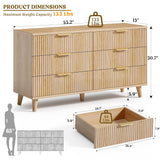 Lulive Dresser for Bedroom Wood Dressers Chest of Drawers, Fluted 53.2" Wide Modern Long Dresser TV Stand 6 Drawers for Bedroom, Closet, Living Room, Hallway (Natural) Lulive