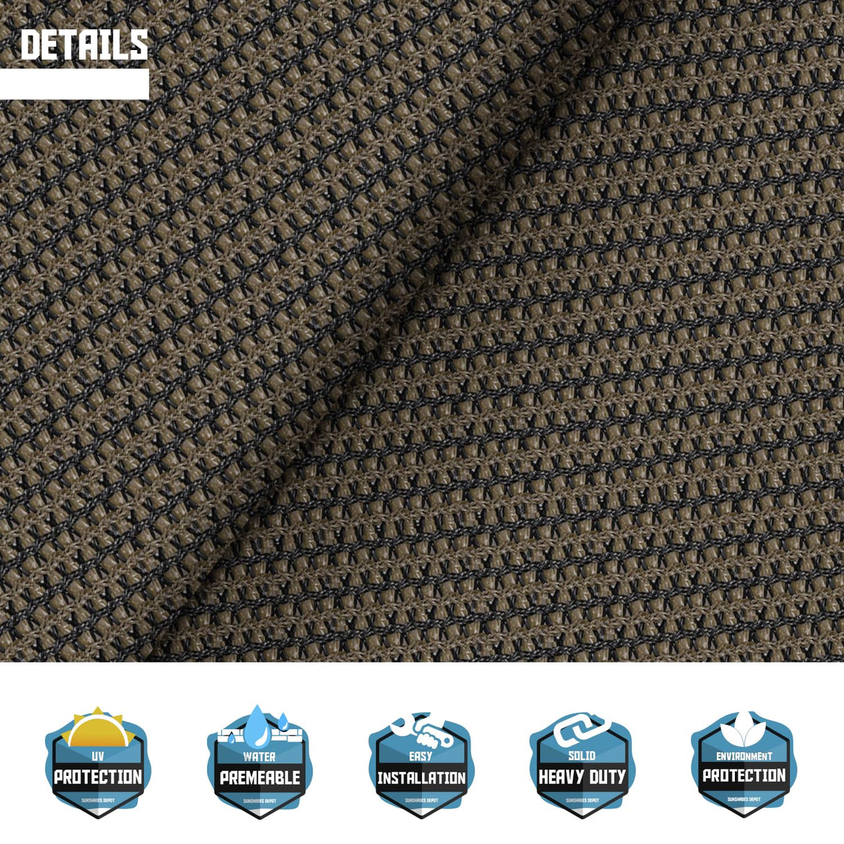 TANG 18' x 18' x 18' Sun Shade Sail Equilateral Triangle Permeable Canopy UV Block Shade Cloth for Patio Outdoor Backyard Pergola Porch Deck Garden Carport Awning, Brown TANG