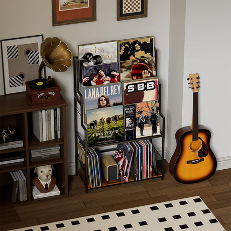 5-Tier Vinyl Record Storage Stand Holder with Record Display Shelf, Large Capacity Vinyl Organizer,250-320 Albums Storage Metal Record Rack for LP, CD, DVD, Magazine, Books Cottage Charm