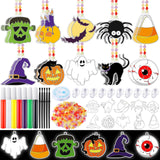 Sonwyoung 30 Sets Halloween Suncatchers Craft Kits, DIY Glow in The Dark Ghost Spider Cat Pumkin Suncatcher Kits Stained Glass Window Paint Art for Classroom Party Activities Art Craft Party Favors Sonwyoung