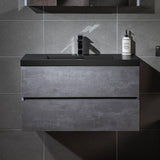 WOODBRIDGE 36 in. W x 19 in. D Wall Mounted Floating Bathroom Vanity in Gray with Quartz Sand Composite Vanity Top in Matte Black WOODBRIDGE