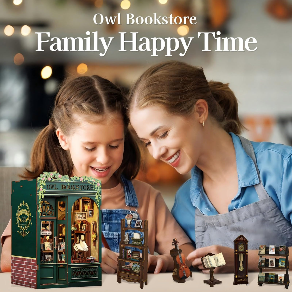 Fsolis Book Nook Kit, DIY Miniature Dollhouse Kit 3D Puzzles for Adults Mini House Tiny Home Bookshelf Decor DIY Project for Women Teenagers Craft Hobbies Gifts for Book Lovers（OWL Bookstore） Fsolis