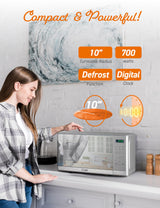COMMERCIAL CHEF 0.7 Cu Ft Microwave with 10 Power Levels, 700W Microwave with Digital Display, Countertop Microwave with Child Safety Door Lock, Programmable with Push Button, Stainless Steel Commercial CHEF