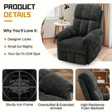 Korser Recliner Chair, Swivel Rocker Recliner Chair for Adults, Small Recliners for Small Spaces, Upholstered Manual Recliner with Side Pockets, Nursery Rocking Chair for Living Room, Chenille, Black Korser