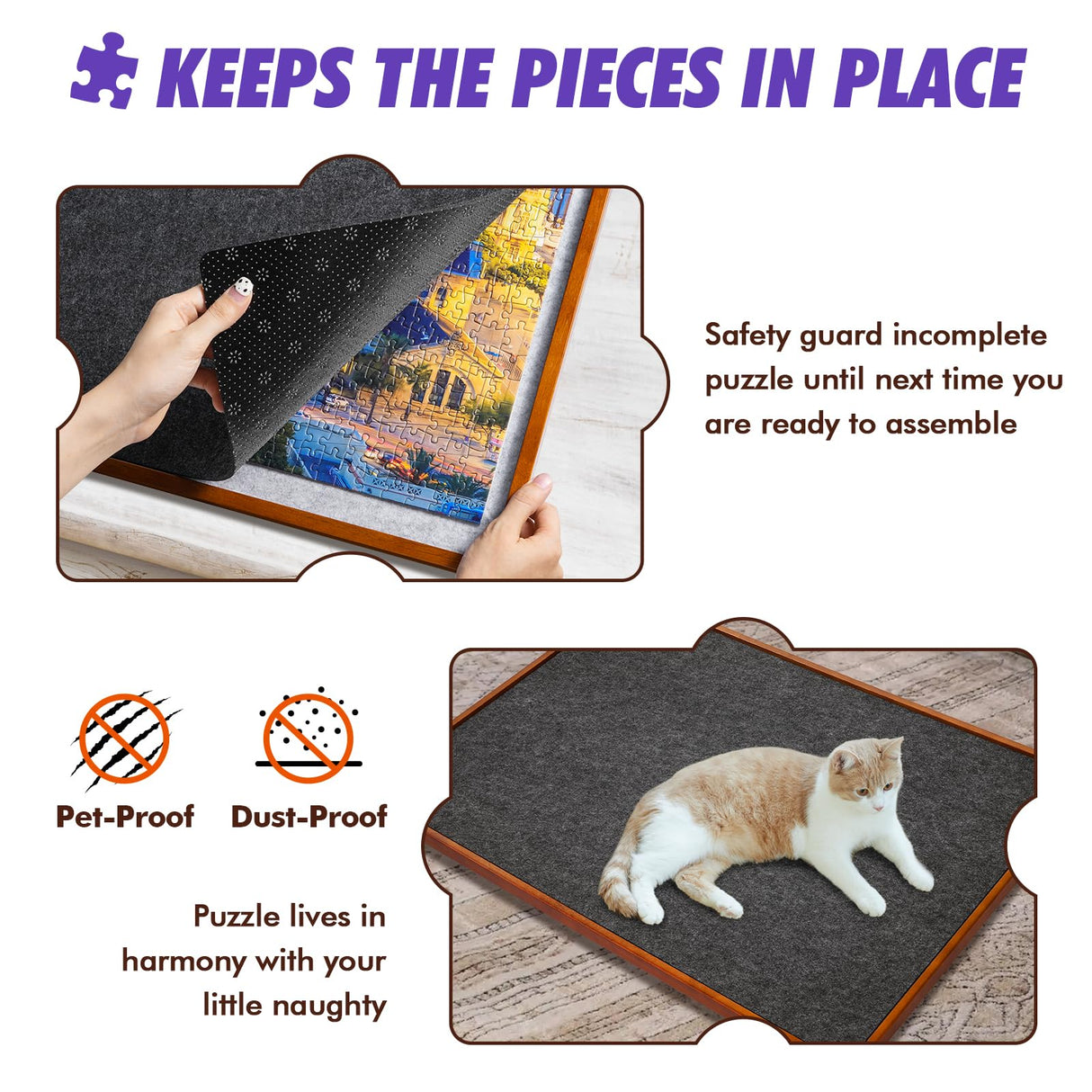 Sunix 1500PCS Puzzle Table with Legs, 36"x26" Adjustable Height & Tilt Jigsaw Puzzle Board with Drawers & Cover, Portable Folding Puzzle Table for Adults, Wooden Jigsaw Puzzle Table for Bed Sunix