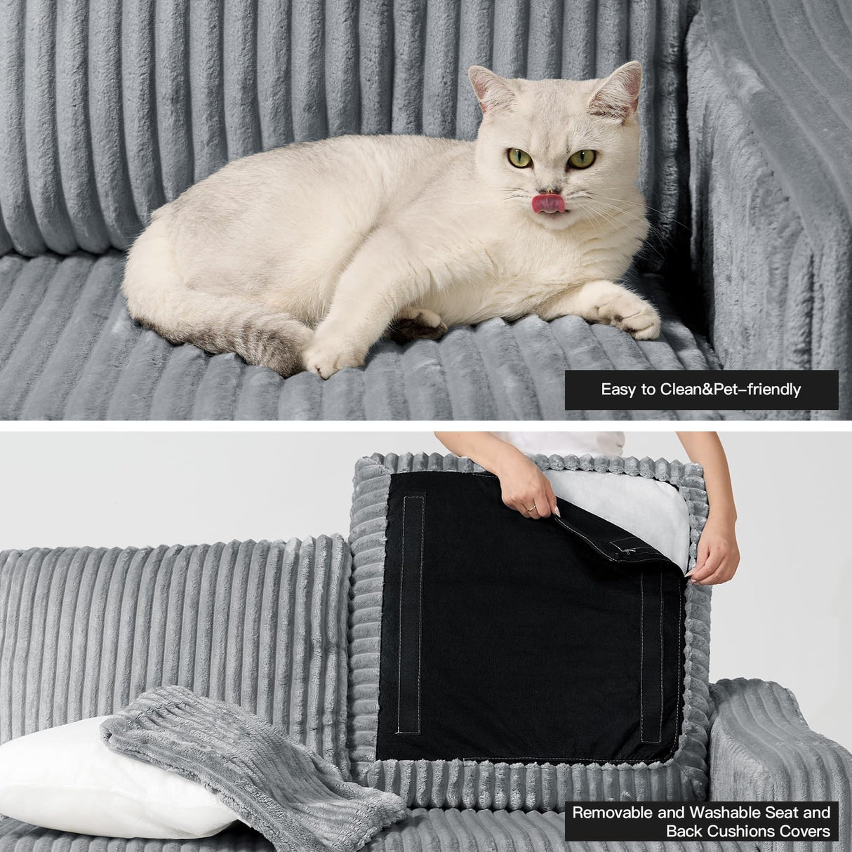 Belffin U Shaped Couch with Reversible Chaises Sectional Couches for Living Room Sectional Couch with Ottomans Corduroy (Light Grey, U Shaped) Belffin