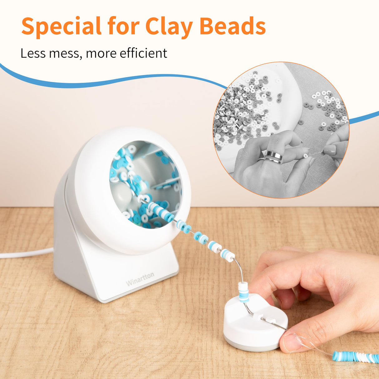 Winartton Clay Bead Spinner - Bead Spinner with 2 Reinforced Needles, Electric Bead Spinner for Friendship Bracelet, Bracelet Spinner, Clay Bead Maker, Bracelet Making Kit Winartton