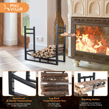 PHI VILLA Heavy Duty Firewood Racks Indoor/Outdoor Log Rack with Kindling Holder, 30 Inches Tall, Black PHI VILLA