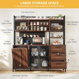 DWVO Kitchen Pantry Cabinet with Trash Can Cabinet, Large Microwave Stand w/Power Outlet, Kitchen Hutch Storage Cabinet Metal Frame Kitchen Cupboard, Rustic Brown, 63" W x 15.7" D x 69" H DWVO