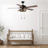 RIVER OF GOODS 52 Inch LED Modern Farmhouse Ceiling Fan with Light - Rustic Ceiling Fans with Lights - Elegant Industrial Fan with Mesh Metal Caged Shade - Brown RIVER OF GOODS