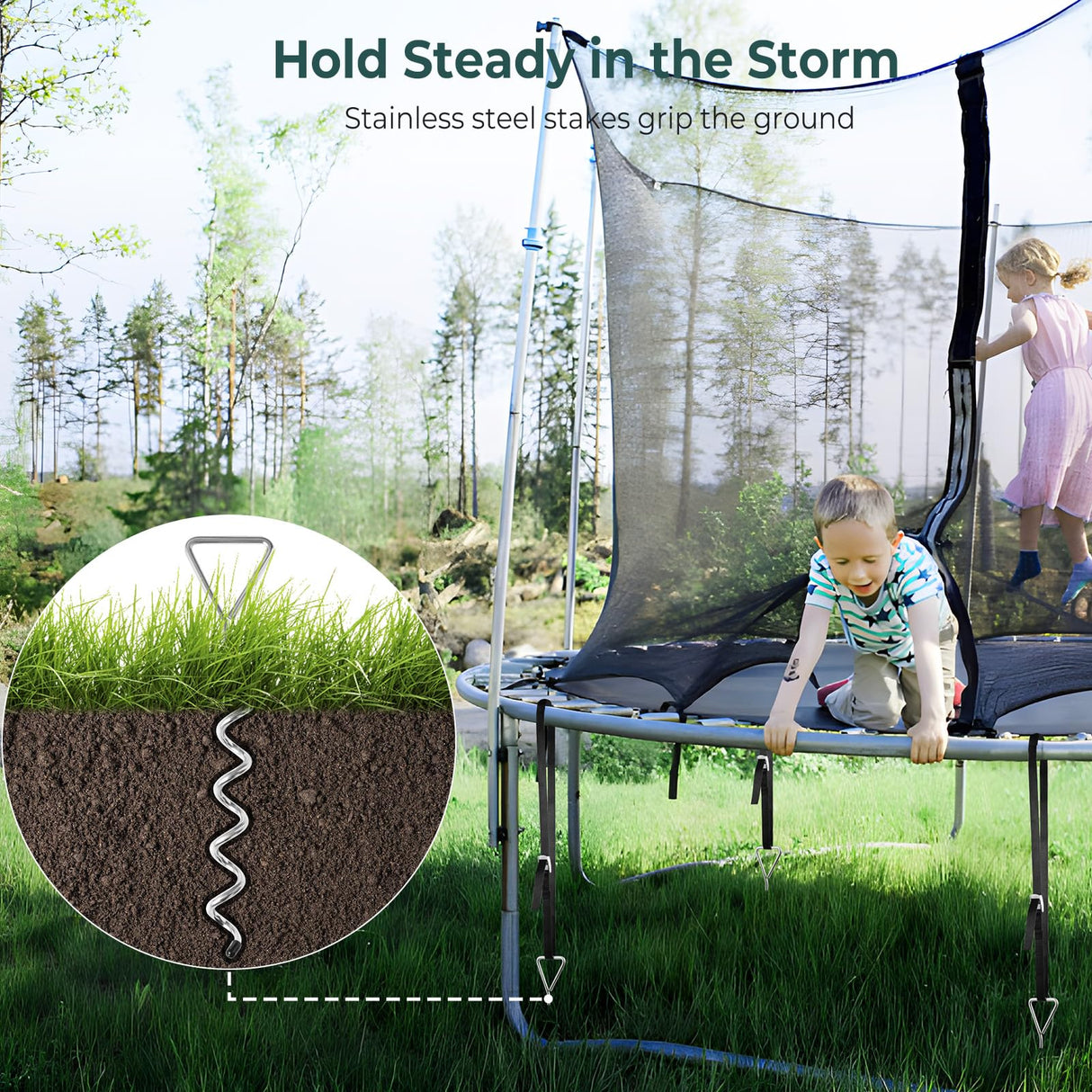Lyromix Trampoline Accessories Kit, Trampoline Sprinkler, 50FT Solar Lights and Stakes, Non-Damaging to Net, Features 8 Light Modes, Compatible with 8 10 12 14 15 16FT Trampolin Lyromix