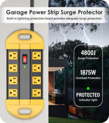 CCCEI Heavy Duty Power Strip Surge Protector, Metal 8 Outlets Power Strip for Appliance. Garage Shop Industrial Workbench 15 AMP Outlets Strip. 6FT Extension Cord, Yellow CCCEI