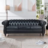 Ball & Cast 84" Chesterfield Leather Sofa with Channel Tufted Seat Back,Classic 3 Seater Couch w/Roll Arm Nailhead Trim and Upholstered,Mid Century Furniture for Living Room,Bedroom,Office,Black PU Ball & Cast
