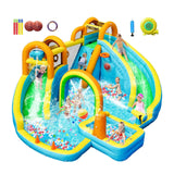 FINCOME Inflatable Water Slide, Bounce House with 2 Slide for Kids, Inflatable Waterslide Park with Splash Pool, Basketball Hoop, Ball Shooting & Water Cannon for Backyard, Outdoor, Indoor FINCOME