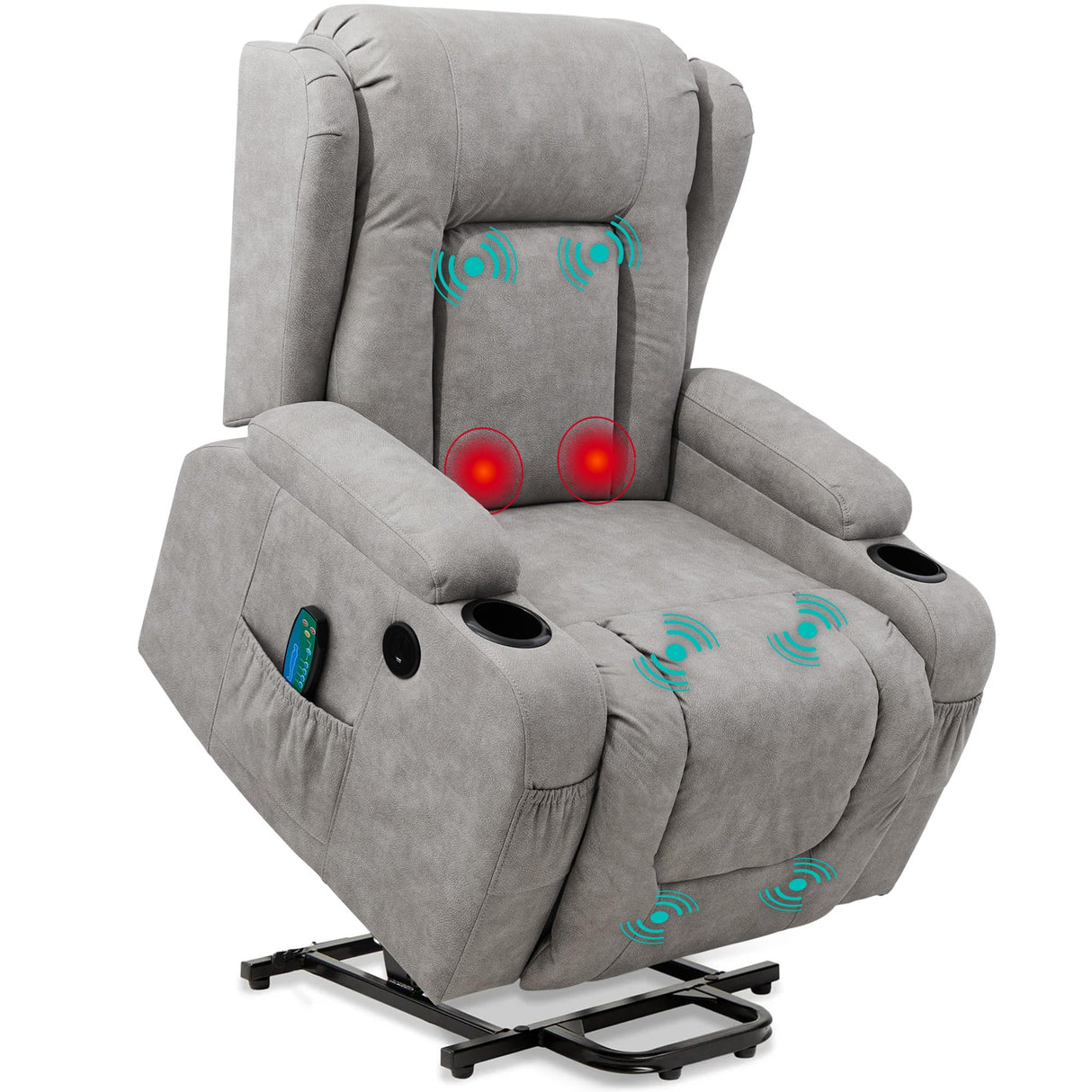 Best Choice Products PU Leather Electric Power Lift Chair, Recliner Massage Chair, Adjustable Furniture for Back, Legs w/ 3 Positions, USB Port, Heat, Cupholders, Easy-to-Reach Side Button - Gray Best Choice Products