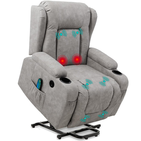 Best Choice Products PU Leather Electric Power Lift Chair, Recliner Massage Chair, Adjustable Furniture for Back, Legs w/ 3 Positions, USB Port, Heat, Cupholders, Easy-to-Reach Side Button - Gray Best Choice Products