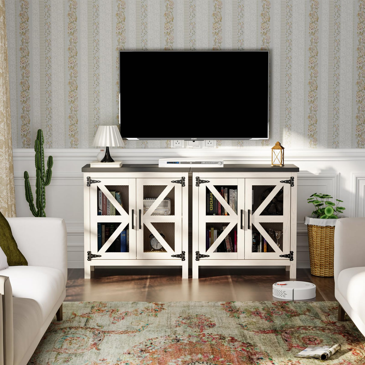 ANWBRAOD Farmhouse Buffet Cabinet 31.4" Sideboard Storage Cabinet with Barn Door and Adjustable Shelf Wood Rustic Accent Cabinet for Dinning Room, Kitchen, Hallway ULSC003W ANWBROAD