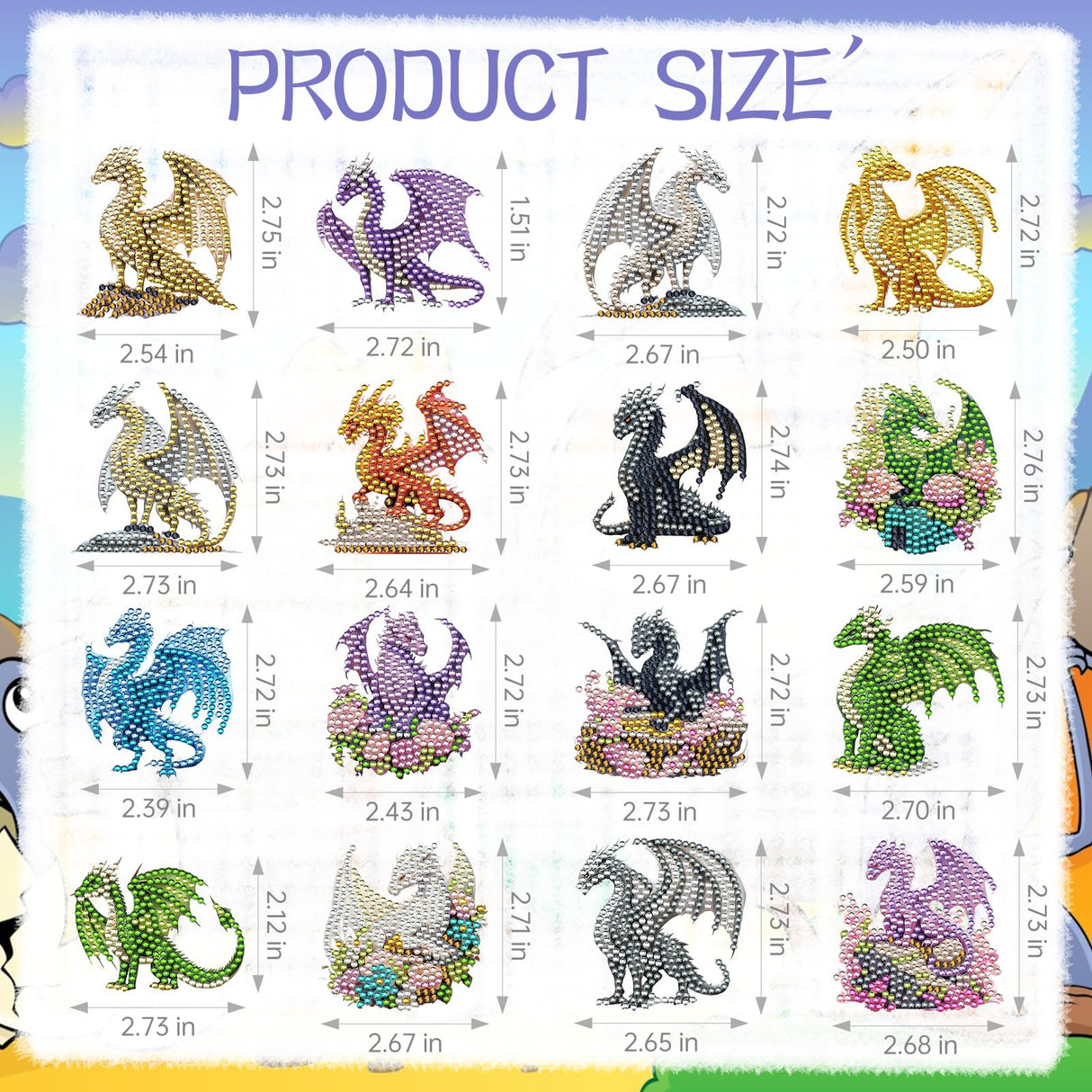 Sitsink Dragon Diamond Painting Magnets - 16 Pcs Small Diamond Art Kits for Adults Refrigerator Stickers, Fantasy Animal Dragon DIY Crafts Making Sitsink