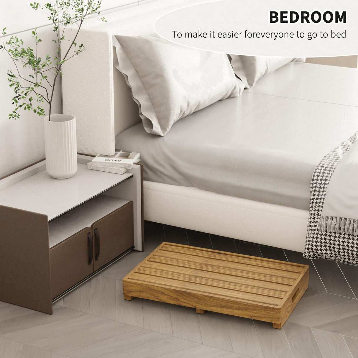 Wooden Platform Step Stool, 25" One Step Stool for Adults & Elderly, Acacia Wood High Riser Step Stool with Non-Slip Mat, Durable Wooden Mobility Stepping Stools for Handicap, Bedroom, Kitchen Fiaygro