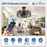 DLLT Caged Ceiling Fan with Light: 20" Farmhouse Fandelier with Light and Remote - Black Rustic Chandelier with Fan for Bedroon Kitchen Living Dining Room DINGLILIGHTING